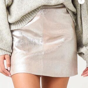 CUPCAKES AND CASHMERE Faux-Leather Metallic Keller Skirt, Size 8